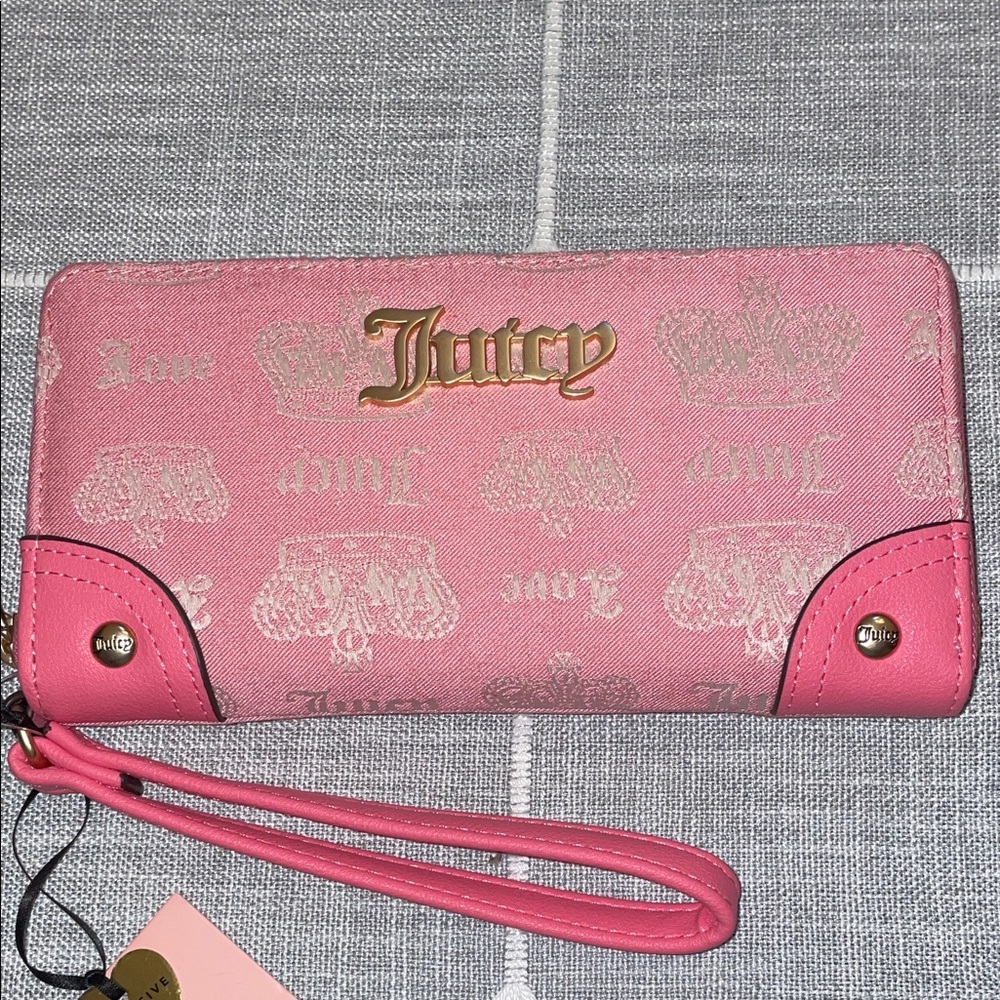 Viral Juicy Couture Pink Lemonade & Gold Crown Wallet with jewel scottie charm